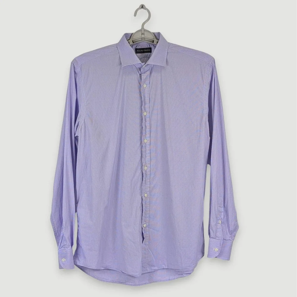 Ralph Lauren Black Label Dress Shirt Mens 17 Purple Made in Italy‎ Luxury Cotton